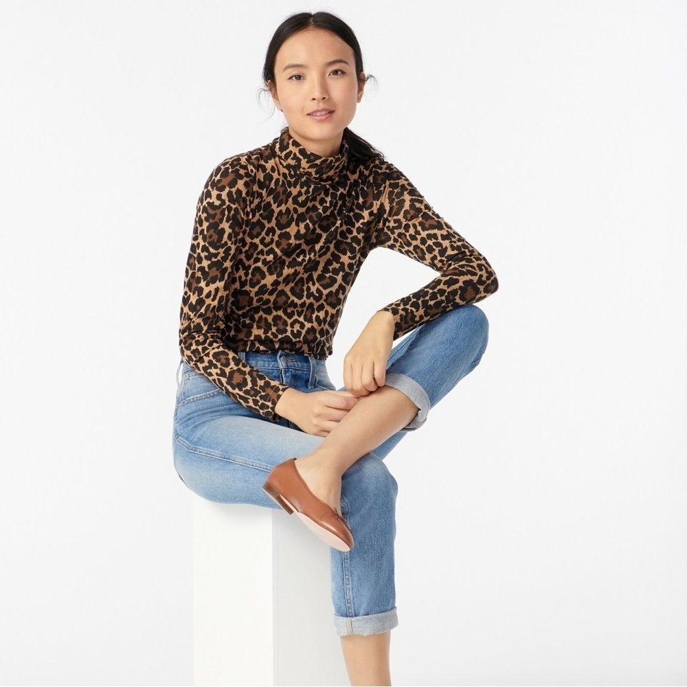 J. Crew | Tissue Turtleneck Black Leopard Size Small